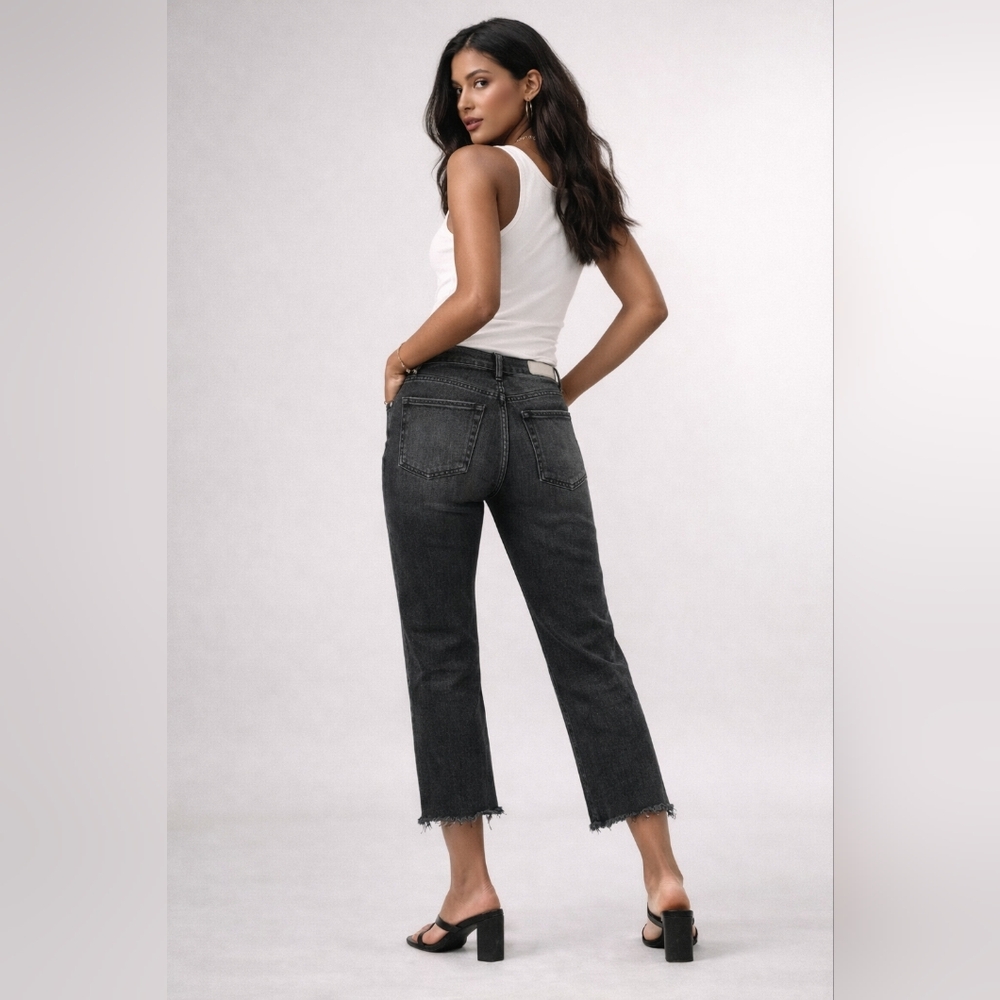RE/DONE High Rise Crop Straight Jeans Raw Hem Black Size 28